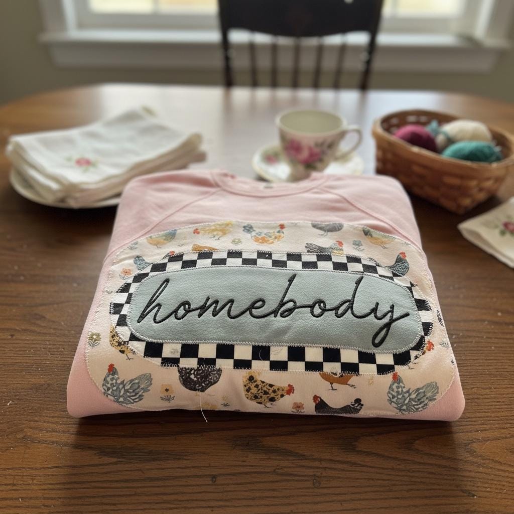 Homebody Chicken Patch Shirt • Farm Life Appliqué Tee • Homestead Graphic Top