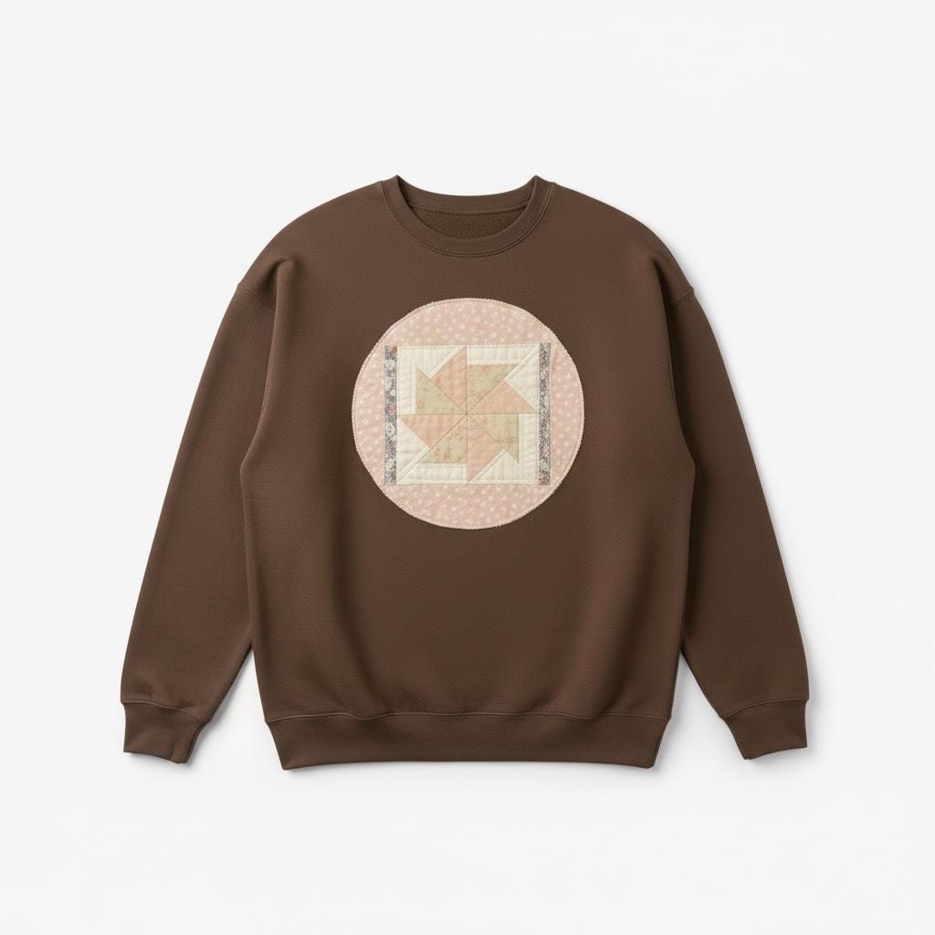 Spring Quilt Patch Crewneck • Pastel Patchwork Sweatshirt • Cozy Appliqué Pullover
