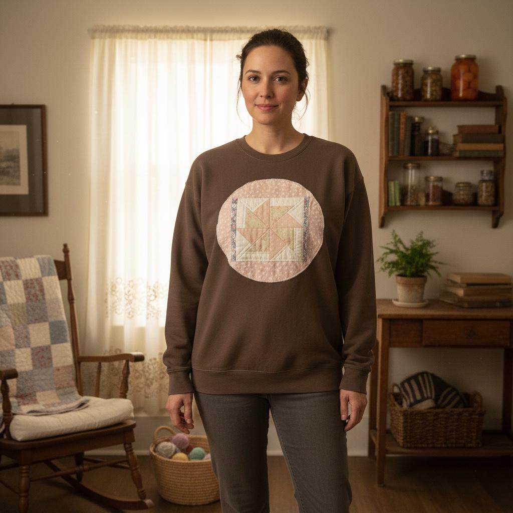 Spring Quilt Patch Crewneck • Pastel Patchwork Sweatshirt • Cozy Appliqué Pullover