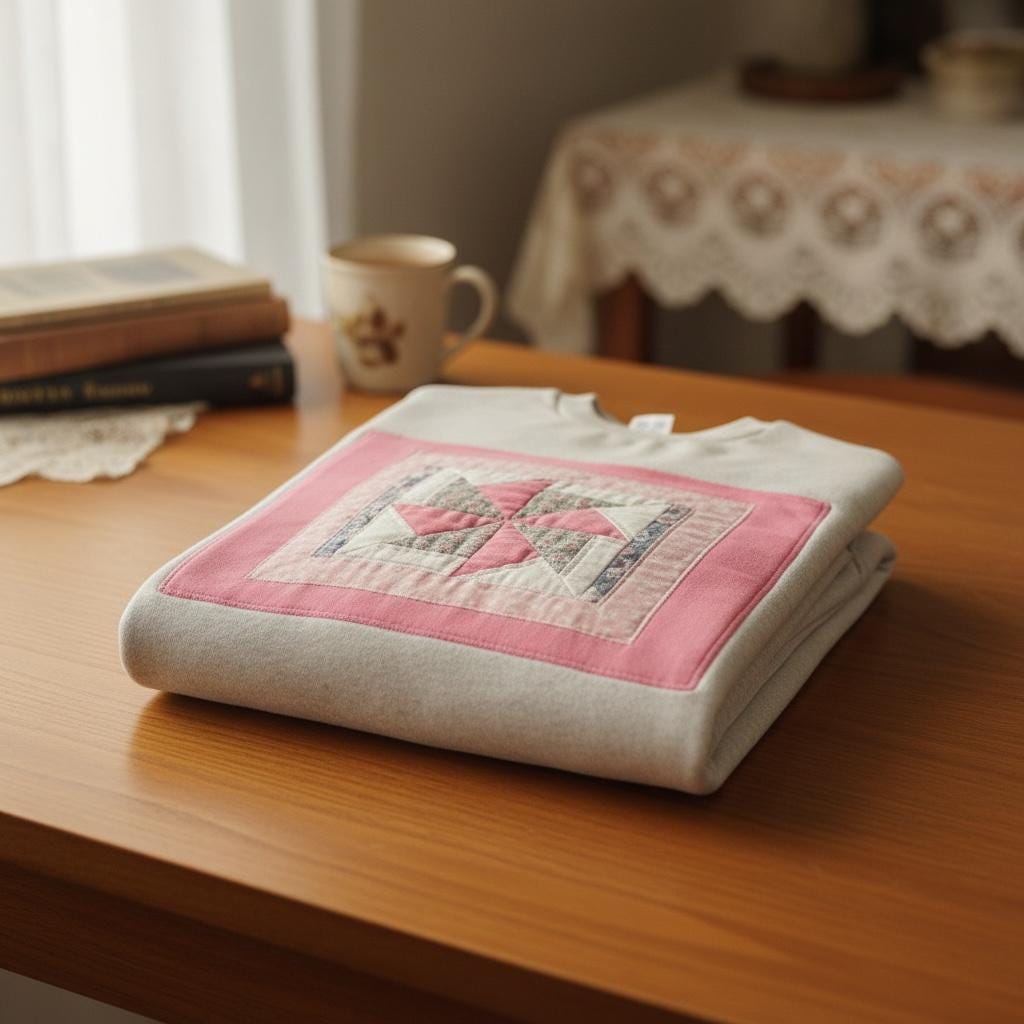 Spring Patchwork Crewneck • Vintage Quilt Patch Pullover • Pastel Cottagecore Sweatshirt