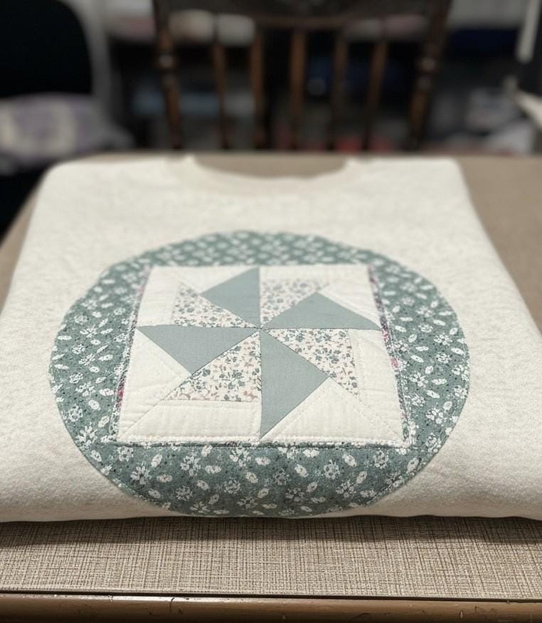 Spring Quilt Patch Crewneck • Pastel Patchwork Sweatshirt • Handmade Appliqué Shirt