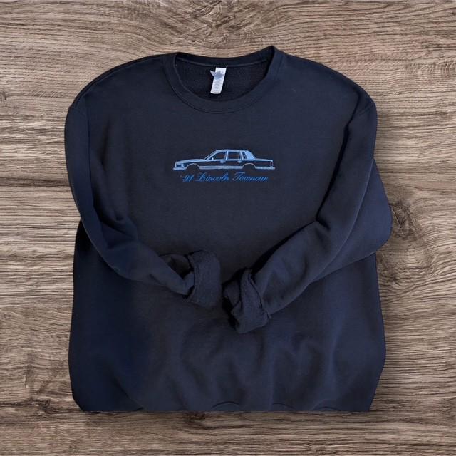 Lincoln Town Car Embroidered Crewneck • Classic Car Outline Sweatshirt • Retro Car Lover Gift • Custom Vintage Car Sweater