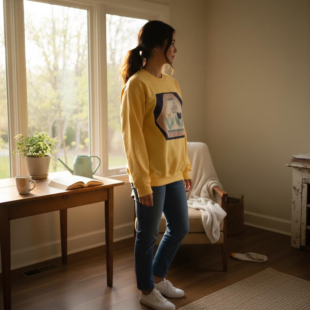 Spring Patchwork Crewneck • Vintage Quilt Patch Pullover • Pastel Cottagecore Sweatshirt