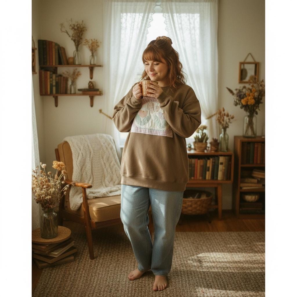 Spring Quilt Patch Crewneck • Pastel Patchwork Sweatshirt • Cozy Appliqué Pullover