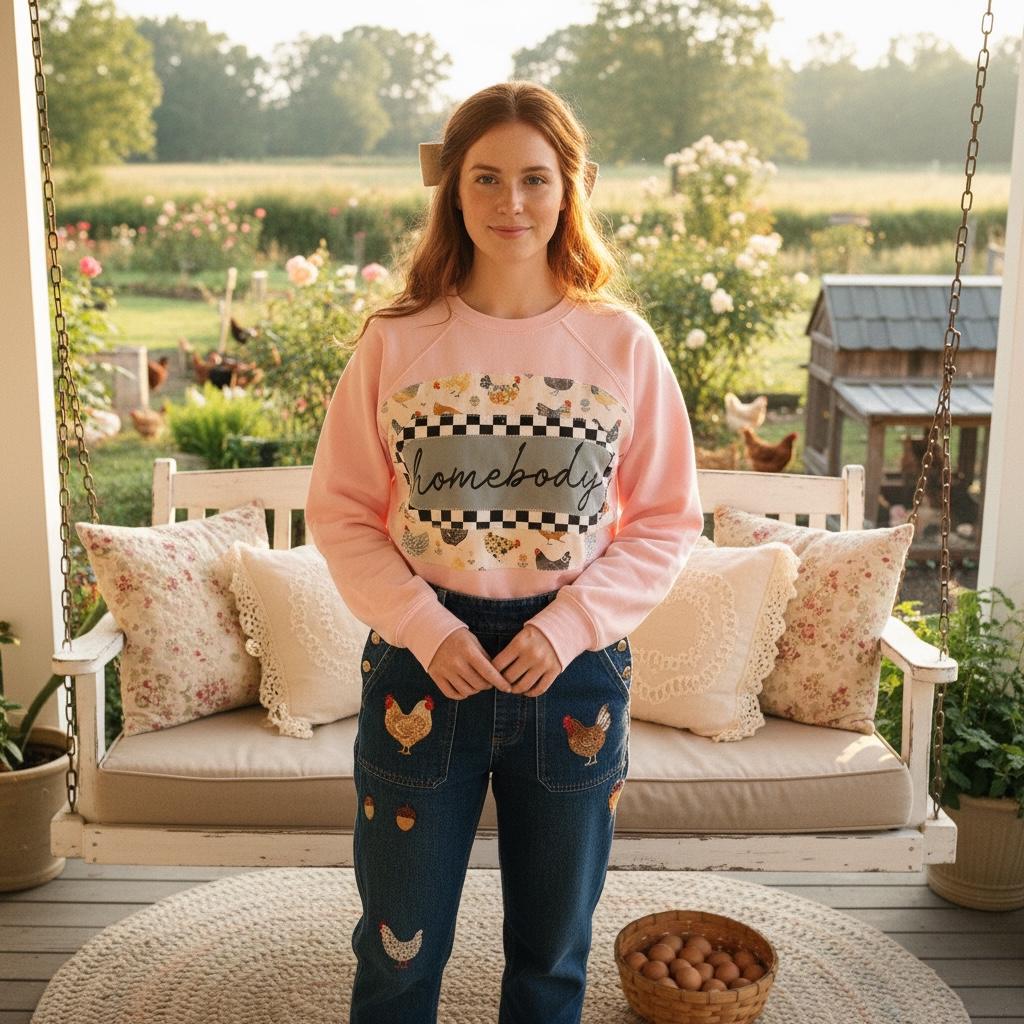 Homebody Chicken Patch Shirt • Farm Life Appliqué Tee • Homestead Graphic Top
