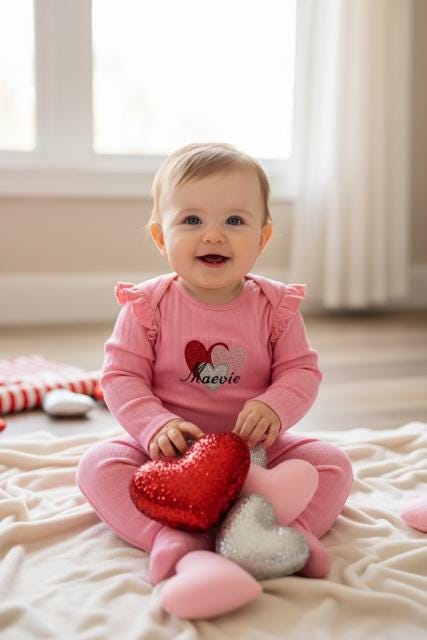 Personalized Baby Girl embroidered Valentine's Day Shirt