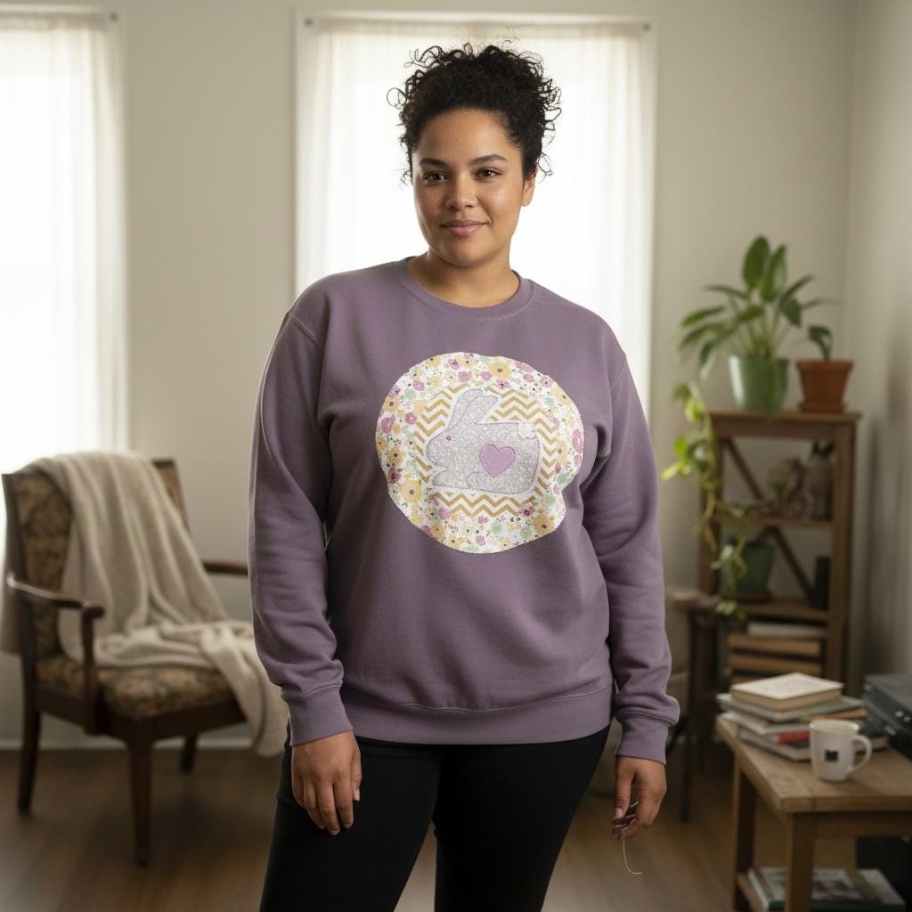 Spring Quilt Patch Sweatshirt • Patchwork Appliqué Crewneck • Pastel Cottagecore Pullover