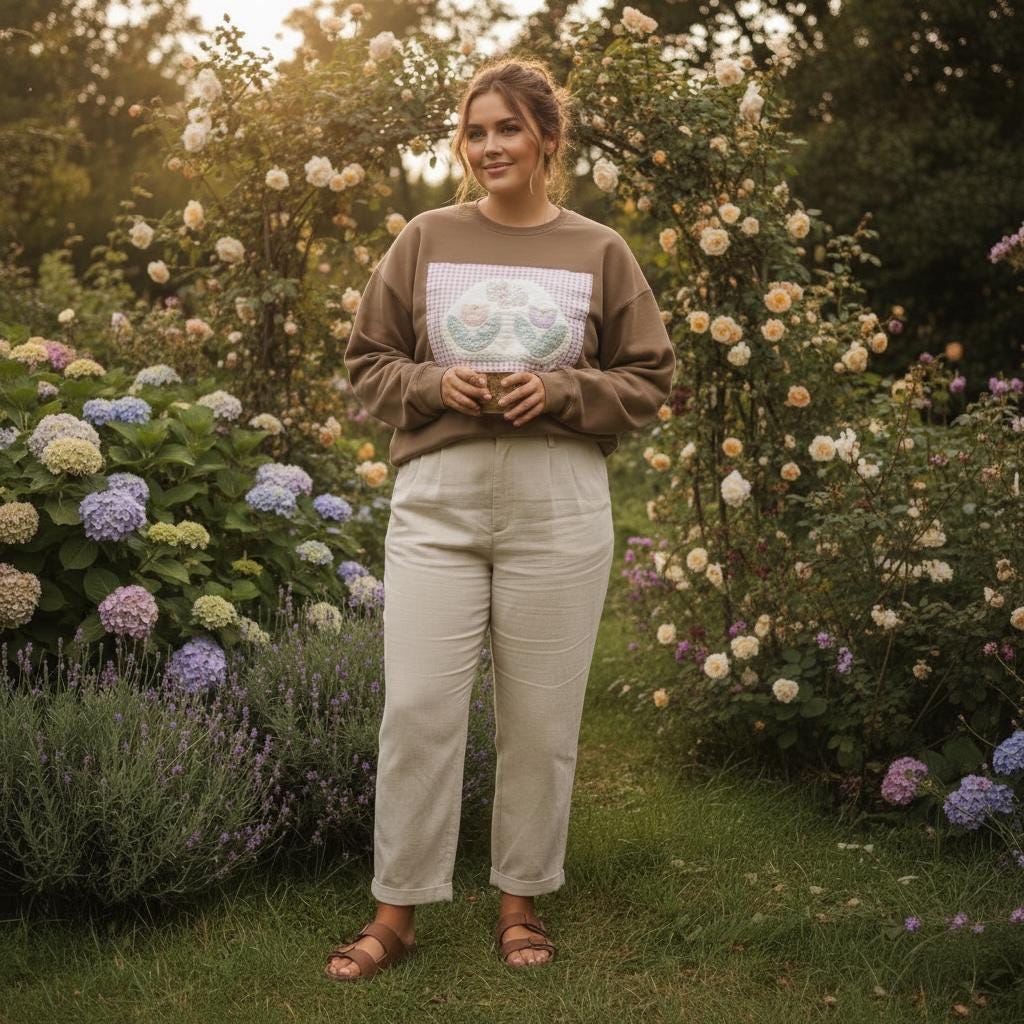 Spring Quilt Patch Crewneck • Pastel Patchwork Sweatshirt • Cozy Appliqué Pullover