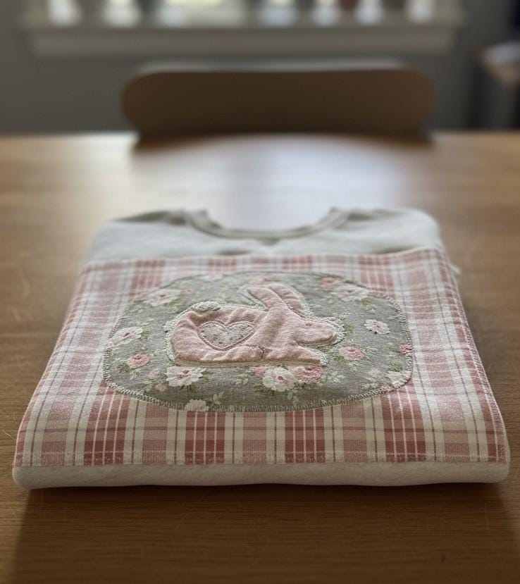 Spring Patchwork Crewneck • Vintage Quilt Patch Pullover • Pastel Cottagecore Sweatshirt