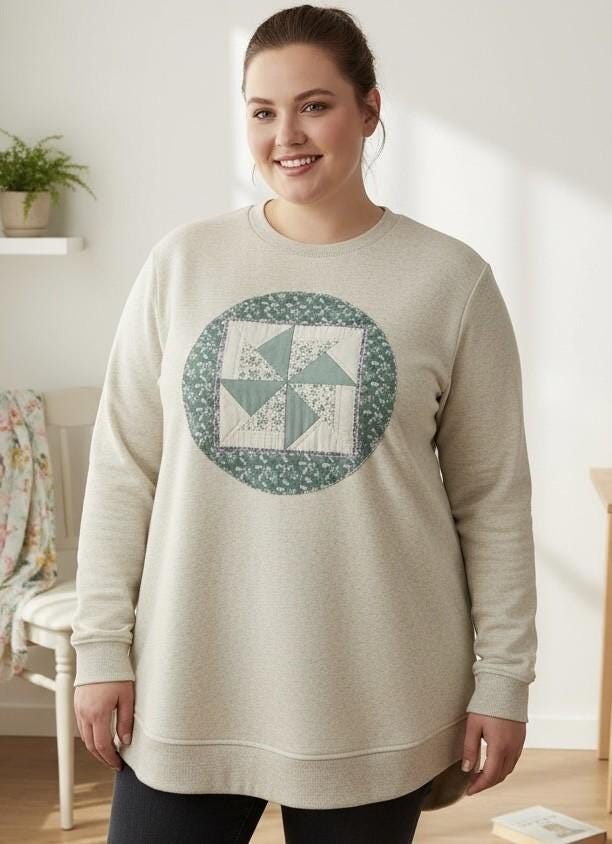 Spring Quilt Patch Crewneck • Pastel Patchwork Sweatshirt • Handmade Appliqué Shirt