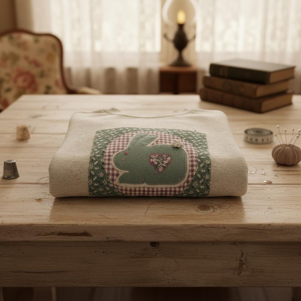 Spring Quilt Patch Crewneck • Pastel Patchwork Sweatshirt • Cozy Appliqué Pullover