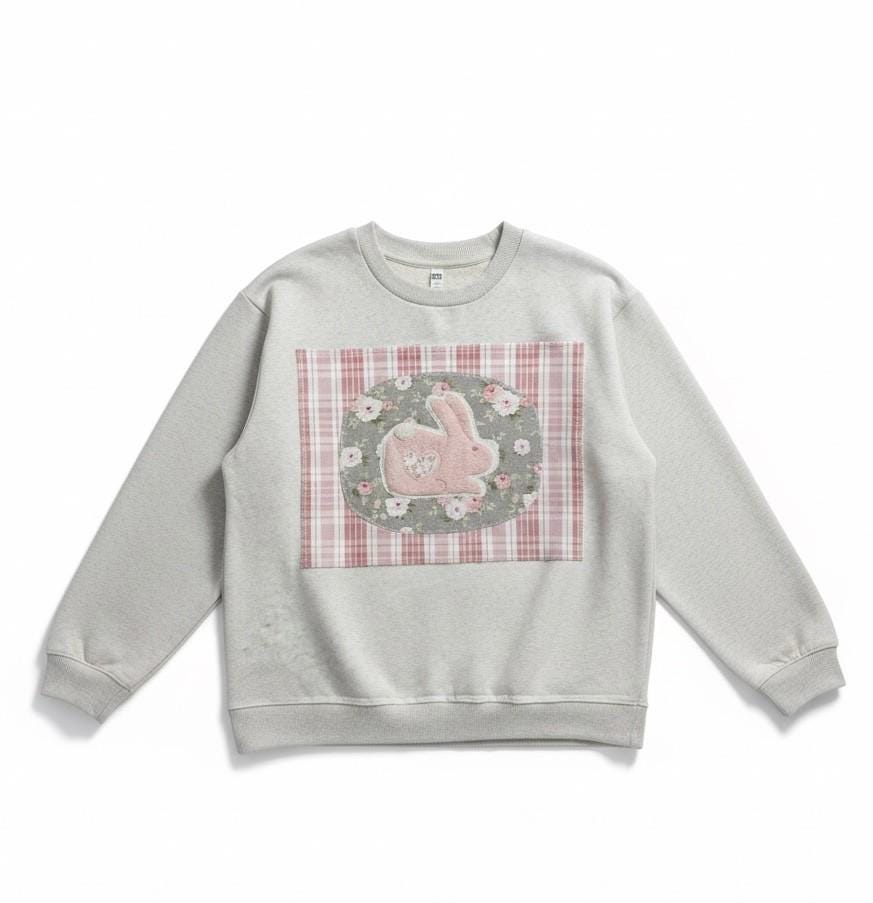 Spring Patchwork Crewneck • Vintage Quilt Patch Pullover • Pastel Cottagecore Sweatshirt