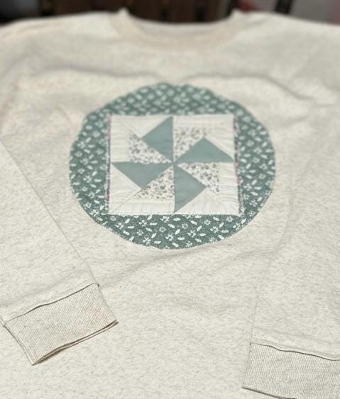 Spring Quilt Patch Crewneck • Pastel Patchwork Sweatshirt • Handmade Appliqué Shirt