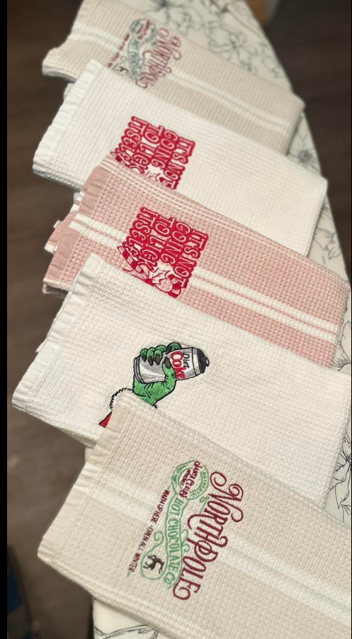 Holiday embroidered kitchen towels