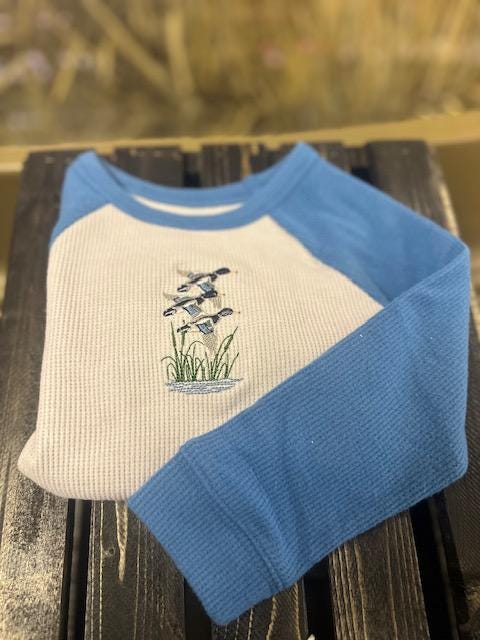 Embroidered Mallard Ducks Kids Shirt • Flying Ducks Over Pond • Nature Wildlife Embroidery • Outdoor Kids Tee • Duck Lover Gift for Children