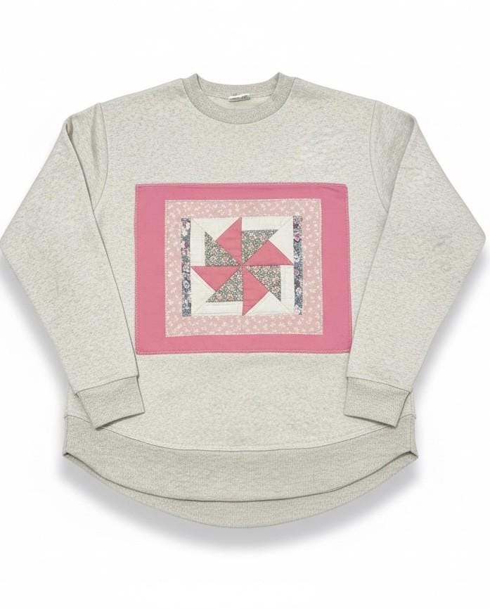 Spring Patchwork Crewneck • Vintage Quilt Patch Pullover • Pastel Cottagecore Sweatshirt