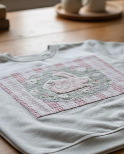 Spring Patchwork Crewneck • Vintage Quilt Patch Pullover • Pastel Cottagecore Sweatshirt