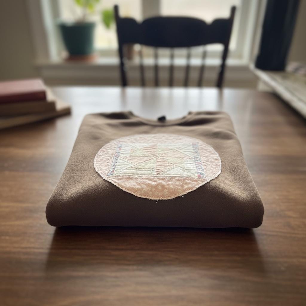 Spring Quilt Patch Crewneck • Pastel Patchwork Sweatshirt • Cozy Appliqué Pullover