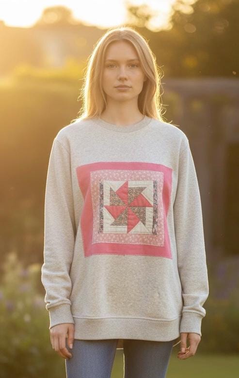 Spring Patchwork Crewneck • Vintage Quilt Patch Pullover • Pastel Cottagecore Sweatshirt