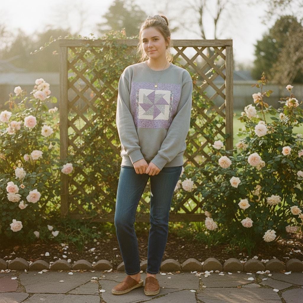 Spring Quilt Patch Sweatshirt • Patchwork Appliqué Crewneck • Pastel Cottagecore Pullover