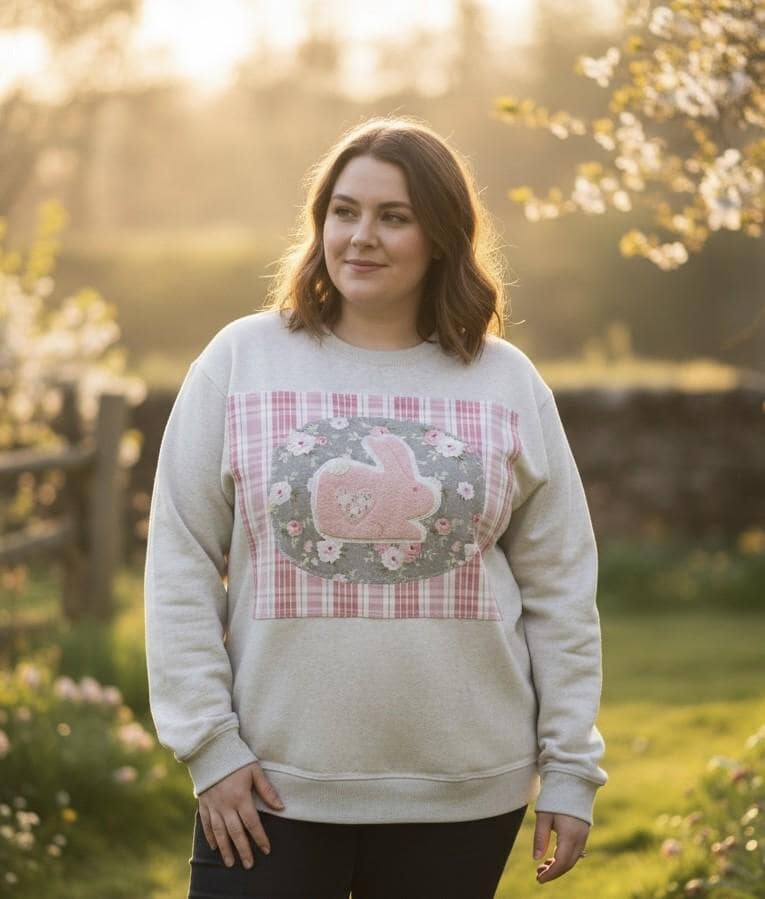 Spring Patchwork Crewneck • Vintage Quilt Patch Pullover • Pastel Cottagecore Sweatshirt