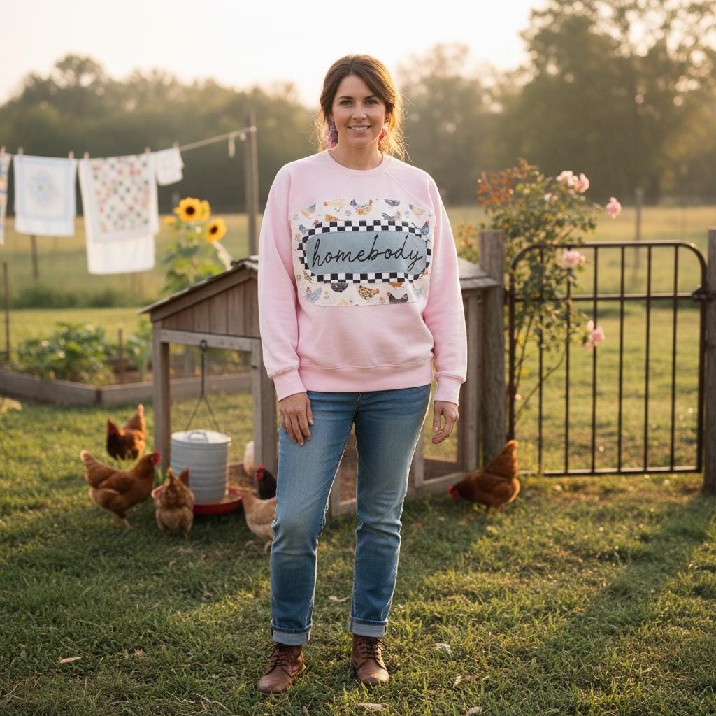 Homebody Chicken Patch Shirt • Farm Life Appliqué Tee • Homestead Graphic Top