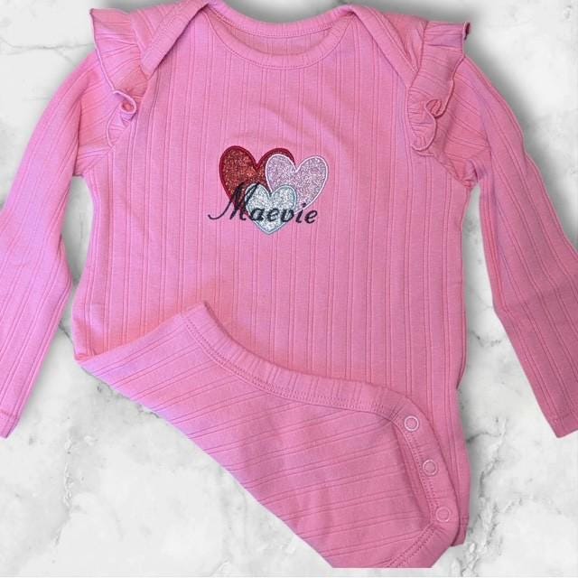 Personalized Baby Girl embroidered Valentine's Day Shirt