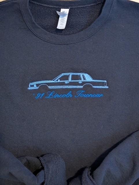 Lincoln Town Car Embroidered Crewneck • Classic Car Outline Sweatshirt • Retro Car Lover Gift • Custom Vintage Car Sweater